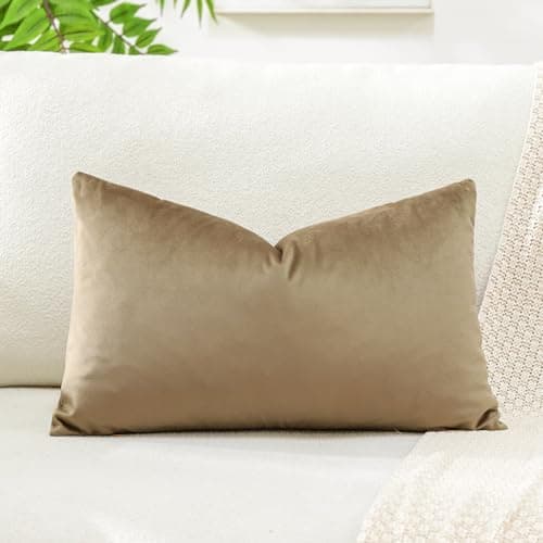 Image of Artscope Luxury Velvet Cushion Covers Decorative Lumbar Pillowcases Soft Solid Cushion Cases for Couch Sofa Bedroom Car Decor 30x50cm Golden Brown