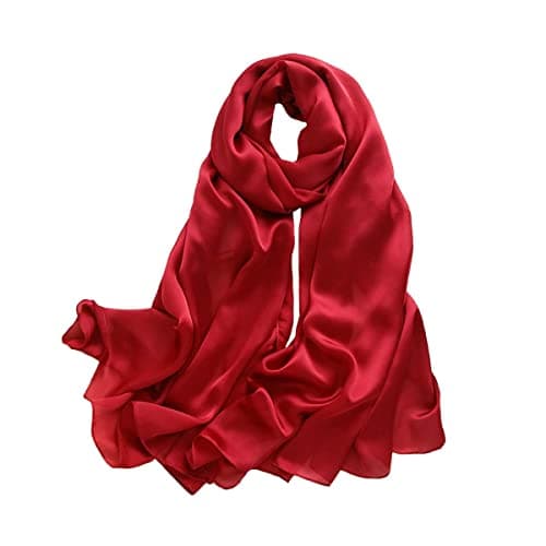 Image of Trillion London® Spring Collection | Red Plain Silk Neck Scarf For Women | Ladies Lightweight Scarves | Shawl Wraps