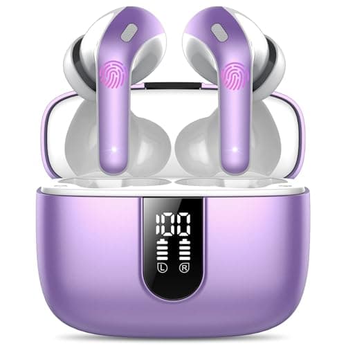 Image of IKT Ear Buds Wireless Earbuds, 50Hrs Playtime Bluetooth Earphones, Bluetooth Headphones 5.3, In Ear with 4 ENC Call Noise Cancelling Mics, Bass Boost 85%, Mini Earbuds IPX7 Waterproof, USB-C(Purple)