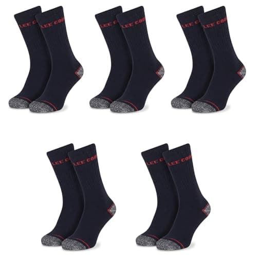 Image of Lee Cooper Men's Socks with Padded Heels Breathable Heavy Duty Durable Workwear Regular Fit Comfortable Design for Men Casual and Work Wear (Black/Red, 6-11, Pack of 5)