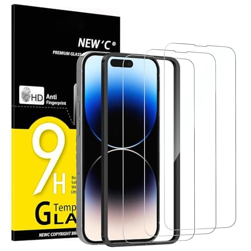 Image of NEW'C 3 Pack Designed for iPhone 14 Pro Screen Protector (6.1 inches), Enhanced Tempered Glass Protection with easy installation tool included,Case Friendly Ultra Resistant