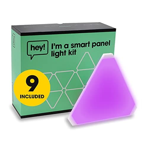 Image of hey! Smart Panel Lighting Kit – Dimmable, 2700k – 6500k RGBW Colour Changing Triangle Wall Lights, Works with Alexa/Google Home, 100-240V, 36W, A+ Energy Rating, App Controlled (9 Piece Kit)