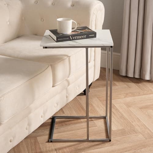 Image of OHS White End Table C Shape, Sofa Table Bedside Bedroom Living Room Coffee Table Over Sofa Metal Frame Storage Decorative End Tables Space Saver