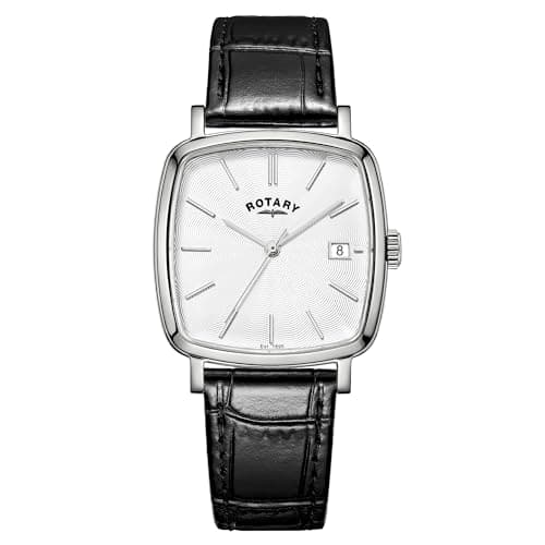 Image of Rotary Men's Heritage Astoria Square Stainless Steel Case Black Leather Strap Watch