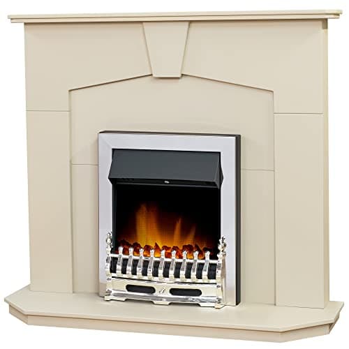 Image of Adam Abbey Fireplace in Stone Effect with Blenheim Electric Fire in Chrome, 48 Inch