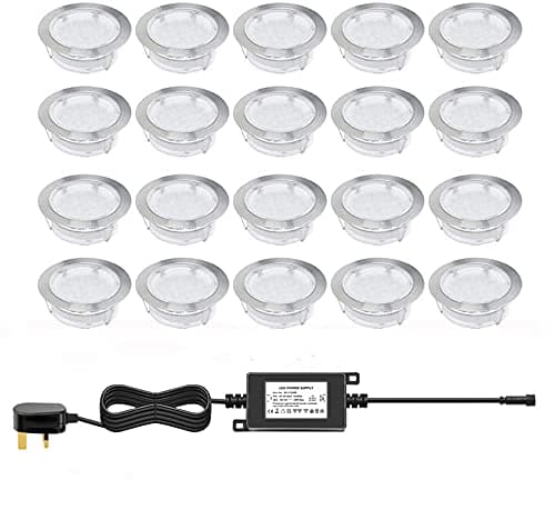 Image of CHNXU LED Deck Lights, Pack of 20 x 80mm Large Cool White Led Ground Lights Outdoor Low Voltage IP67 2.5W Waterproof Drive Over Lights