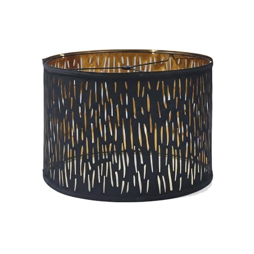 Image of Perclyzm Lamp Shade, Black Light Shade, Black and Gold Lampshade, Fabric with Gold Reflective Film, Vertical Cut-Out Design, Fits E27 & E14, for Ceiling/Table/Floor Lamps, Bedroom, Living Room