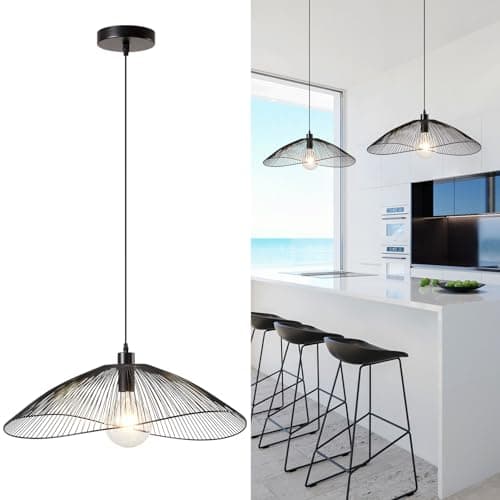 Image of HARPER LIVING Pendant Ceiling Light, Modern Black Light Pendant Decorative Shade with Curved Metal Threads, Ceiling Lighting Fixtures for Dining Room Living Room Hallway, 65cm Diameter Medium