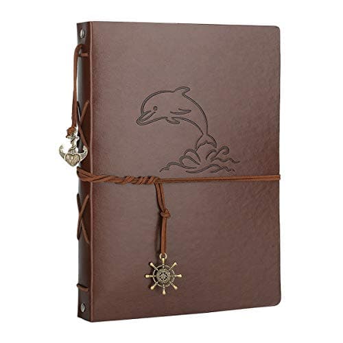 Image of Photo Album Scrapbook, AIOR Vintage Leather Scrap Book with 60 Black Pages, DIY self adhesive Memory Guest Book, Birthday Presents for Mum Dad, Wedding Anniversary Present for Men Women, Dolphin