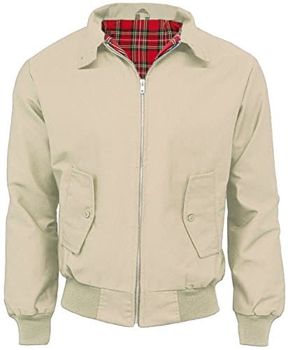 Image of G5 APPAREL Mens Classic Vintage Scooter Harrington Bomber Jacket | Tartan Lined | Biker (L, Beige)