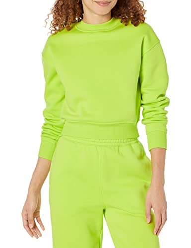 Image of Amazon Essentials Women's Cropped Drop-Shoulder Sweatshirt (Available in Plus Size), Lime Green, XL
