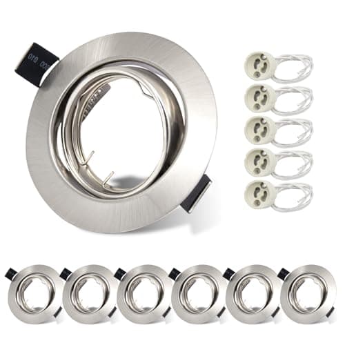 Image of Allesgute 6X LED Recessed GU10 Spot Light Fittings 30° Tilt Downlights for Ceiling Round Brushed Chrome Spotlights Mounting Frame with GU10 Lamp Holder 240V, Outer Diameter 90mm, Cutout 68-80mm