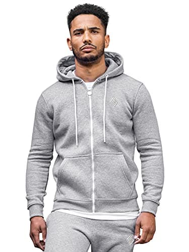 Image of Enzo Mens Hoodies Zip Up Hooded Fleece Hoody Coat Winter Warm Jacket Track Top Grey M