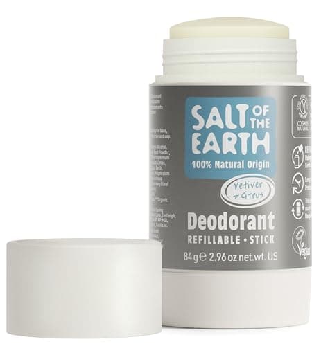 Image of Salt Of the Earth Natural Deodorant Stick, Vetiver & Citrus - Vegan, Long Lasting Protection, Refillable, Leaping Bunny Approved, Made in The UK - 84g, (Pack of 1)