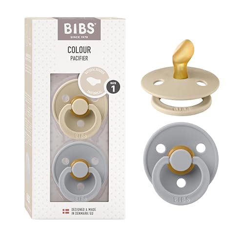 Image of BIBS Colour Anatomical Soother 2-Pack, BPA Free Dummy Pacifier, Orthodontic Nipple. Natural Rubber Latex, Made in Denmark. 0-6 Months (Pack of 2), Vanilla/Cloud