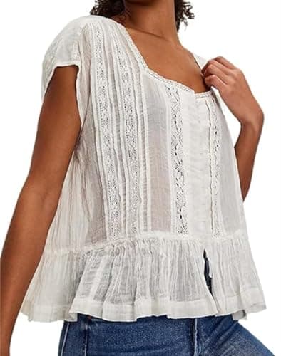 Image of TUWIXIUW Women Pleated Crop Tank Tops Sleeveless Bow Tie Babydoll Peplum Shirt Going Out Blouse Loose Summer Vacation Vest, 87white, M