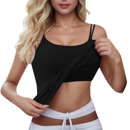Image of Duohropke Tank Top Women's Camisole Tank Tops with Integrated Bra Undershirt Adjustable Spaghetti Straps Shoulder Straps Basic Cami Top Bib Shirts Breathable Tanks Tank Top Yoga Shapewear, black, XXL