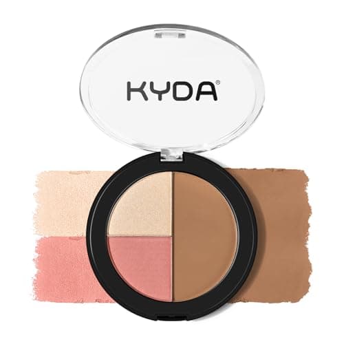Image of KYDA 3 Colors Highlighting Eye & Cheek Palette, 3-in-1 Makeup Palette – Matte Bronzer + Shimmer Highlighter and Blush, Radiance Glow Face Highlighter Contour Makeup for Women, Full Size, Vegan Beauty