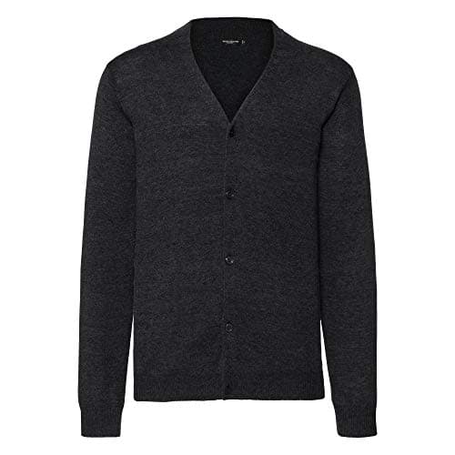 Image of Russell Collection Mens V-Neck Knitted Cardigan (L) (Charcoal Marl)