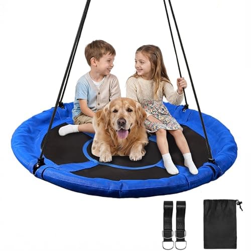 Image of REDCAMP Large 110 cm Nest Tree Swing Seat for Children Kids, Round Saucer Tree Swing Indoor Outdoor, 500 Lbs Weight Capacity, Great for Tree, Backyard, Playground, Easy to Install, Blue