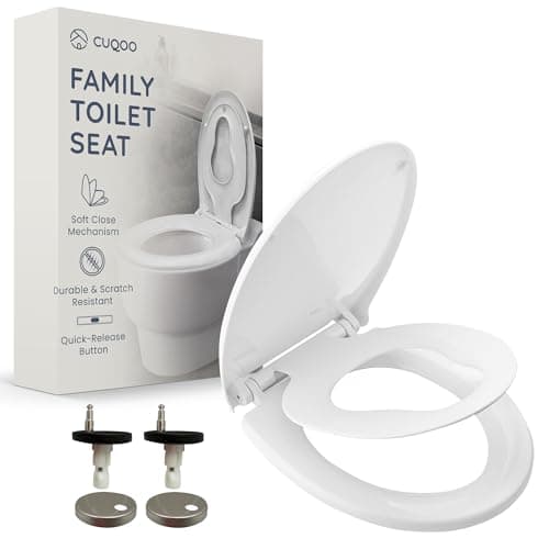 Image of CUQOO Soft Close Toilet Seat - Premium Heavy Duty with Quick Release, Easy Installation with Two Top Fixing Options and Adjustable Hinges, All-in-One Family Comfort Toilet Seat