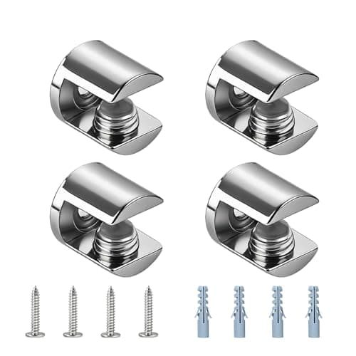 Image of Mooche 4Pcs Chrome Glass Shelf Bracket, Adjustable Shower Brackets,Zinc Alloy Heavy Duty Clamp Holder for 6-10mm Glass Shelves,Wall Mount Clamps Clip Support Panel Hardware Replacement Parts