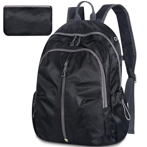 Image of Lesbyit Waterproof Rucksack for Men Women, 30L Foldable Lightweight Travel Backpack, Black Casual Durable Daypack for Hiking Travelling Camping School