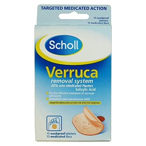 Image of Scholl Verruca Removal System - 15 Washproof Plasters & Medicated Discs, with Salicylic Acid, Targeted Action for Effective Verucca Removal