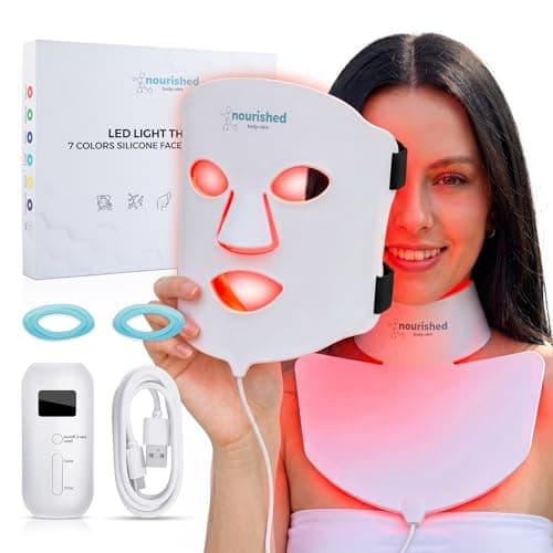 Image of Nourished Bodynskin LED Light Face & Neck Mask – Facial Skin Care Mask – 7 LED Colors Red & Blue – For Home Skincare Routines