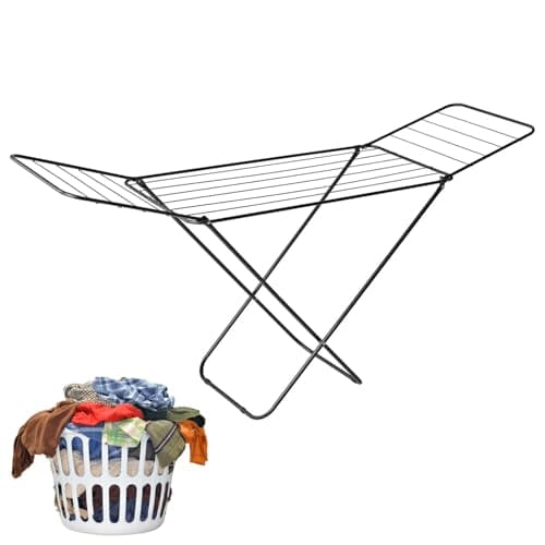 Image of STAR SUPPLIES Foldable Black Winged Stand Clothes Drying Rack Metal Airer For Indoor & Outdoor Use