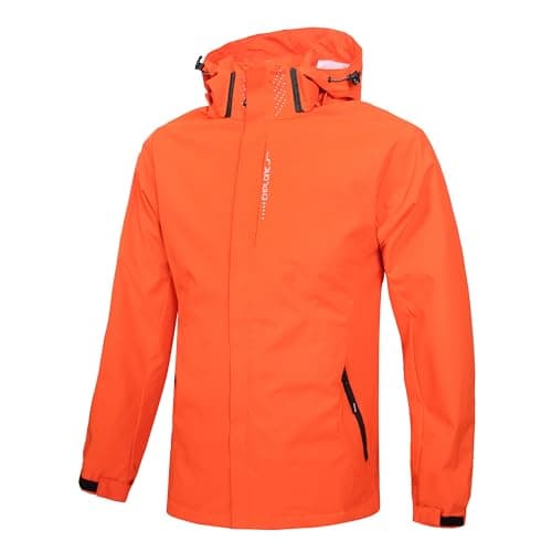 Image of Hikevitang Men's Lightweight Waterproof Rain Jacket,Shell Hooded Outdoor Raincoat Hiking Windbreake jacket, Lava Orange, XL
