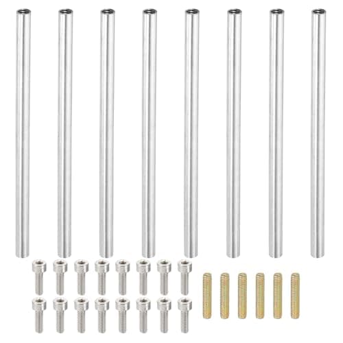Image of PATIKIL 100mm (3.9") Round Coupling Nuts Kit, M4 Threaded Connector Bar Hardware with Fully Thread Rods Socket Screws for Lamp Model Furniture DIY Repair Part