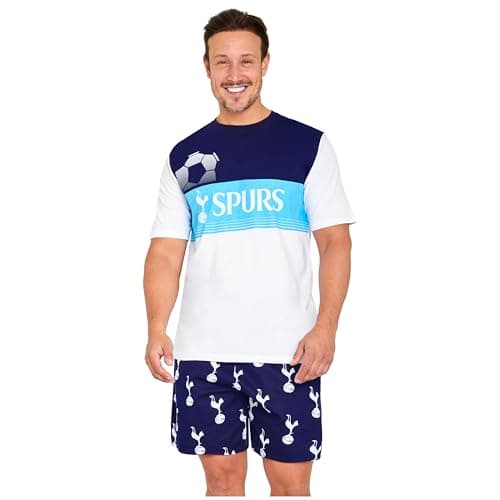 Image of Tottenham Hotspur F.C. Pyjamas for Men Set Short PJs Lounge Set Sleepwear Breathable Nightwear Spurs Football Gifts for Men (White/Blue, XL)