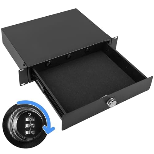 Image of Eastrexon - 2U rack mount drawer with combination lock and foam pad, powder coated locking drawer for 19" network equipment, server/DJ/AV, cabinets and