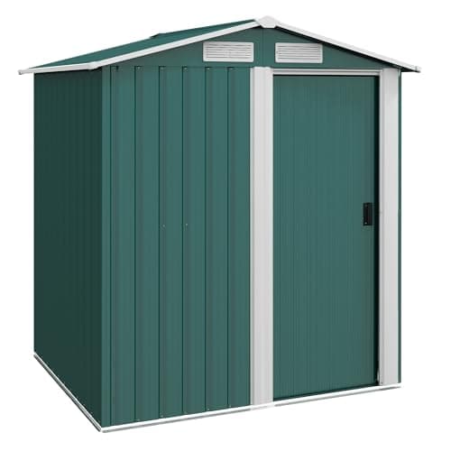 Image of Outsunny 5ft x 4ft Garden Shed, Metal Tool Storage Shed with Sliding Door, Sloped Roof and Foundation Kit for Garden, Patio, Green