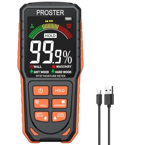 Image of Proster Rechargeable Pinless Moisture Meter - Damp Meter for Walls with LCD Display Sound Alerts & 4 Modes(Wall Masonry Hardwood SoftWood) Wall Moisture Detector Detects Up to 19mm Depth