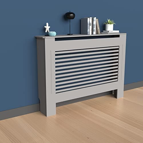 Image of High Radiator Cover Wood Cabinet: 92cm Height Grey Medium Heater Covers Horizontal Slat Internal Heights 90cm Tall Radiator Shelf Thicken MDF Wooden Bedroom Hallway Wall Cabinets Living Room