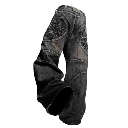 Image of Ethbox Men's Wide Leg Jeans - Women's Gothic Straight Loose Jeans, Black, S