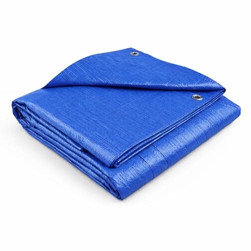 Image of Flatro Tarpaulin Waterproof Heavy Duty (4ft x 6ft) / (1.2m x 1.8m) Blue Tarpaulin Sheet with Reinforced Eyelets | UV/Tear Resistant Multipurpose Weatherproof Tarp for Garden, Farming and Camping
