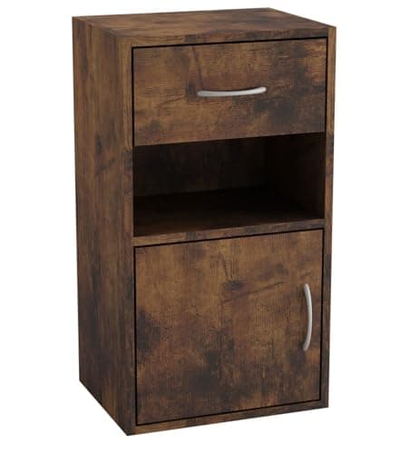 Image of URBNLIVING 1 Door 1 Drawer Wooden Bedroom Bedside Cabinet Shelf Nightstand Side Table Unit (Rustic Brown)