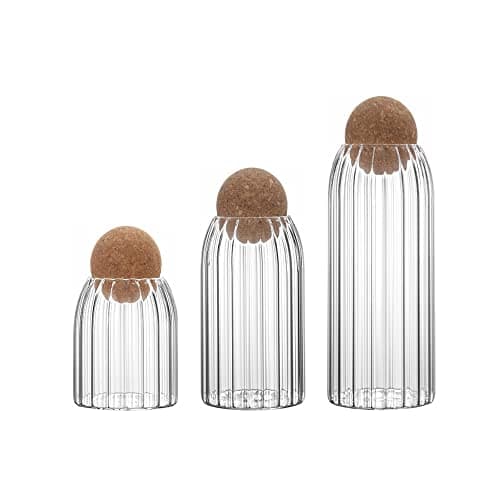 Image of Hniuyun 3pcs/set of glass food storage jars with spherical cork lids, bamboo glass storage containers with good seal, suitable for kitchen pantry for tea, coffee, sugar, flour, spices, etc.