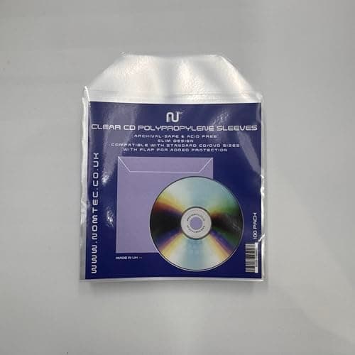 Image of Nomtec CD Sleeves with Flap – Clear Protective Covers for CDs, DVDs & Blu-Rays – Pack of 100 – Scratch-Resistant, Dustproof, Acid-Free, Anti-Static, Slim Storage Organiser