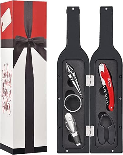 Image of Kato Tirrinia Wine Opener, Corkscrews Wine Bottle Opener, Wine Accessories Gift 5 Pcs/Set, Stopper, Drip Ring, Foil Cutter Wine Pourer, Wine Gift Set for Wine Lover, Sliver