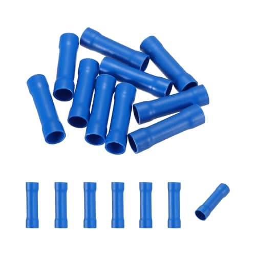 Image of sourcing map 10 Pcs Fully Insulated Butt Connectors, BV14 7-5 Gauge Copper Wiring Crimps Terminals Kit, Straight Wire Terminals for Wire Connection Electrical, Blue