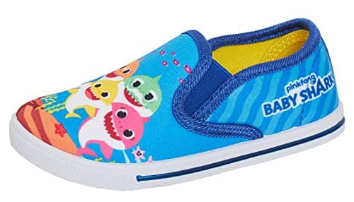 Image of Pinkfong Baby Shark Kids Canvas Pumps Slip On Summer Shoes Girls Plimsolls Boys Trainers Size 9 UK Child Blue