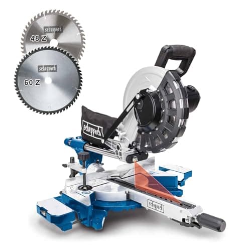 Image of Scheppach HM254 Sliding Mitre Saw | 255mm 10" Blade | 2000W | 45° Bevel 340mm Cross Cut | Laser & Quick-Lock | 2 x TCT Blades 48T 60T for Wood, Plastic & DIY