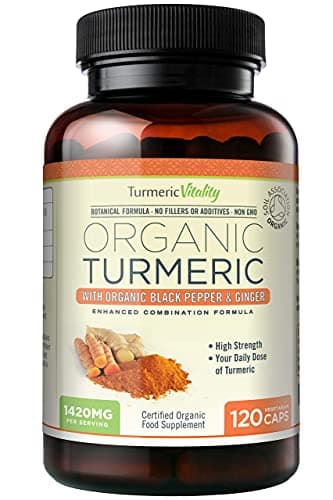 Image of Organic Turmeric Curcumin Capsules 1420mg High Strength Serving with Black Pepper & Ginger for Maximum Absorption of Curcumin | 120 Veg Capsules - Certified Organic Supplement