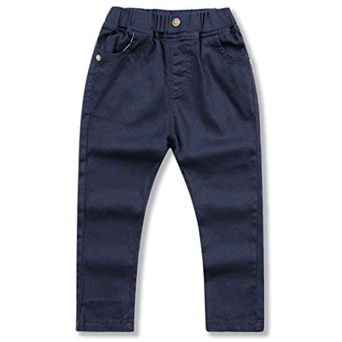Image of BINIDUCKLING Boy's Uniform Pants Straight-fit Chino Pants Elastic Waistband Pull On School Trousers for Boys(Navy Blue,120/5T)