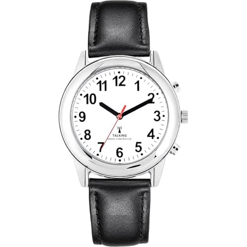 Image of MAUJOY Ladies' Atomic Talking Watch(Black Leather Watch Band) Clear & Loud UK Accent, English Voice, Ideal for Seniors, Visually Impaired & Blind Users