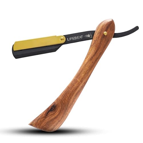 Image of Cut Throat Razors for Beard and Moustache Barber Cutthroat-Razors Shavette Barber Tool Accessories for Professional and Home Use (Black Metal) (Wooden)